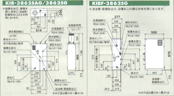 CHOFU 長府製作所＜エコフィール＞給湯専用/強制追焚付石油給湯器の寸法図について、暮らしの道具と石油ボイラーの 三和屋へ